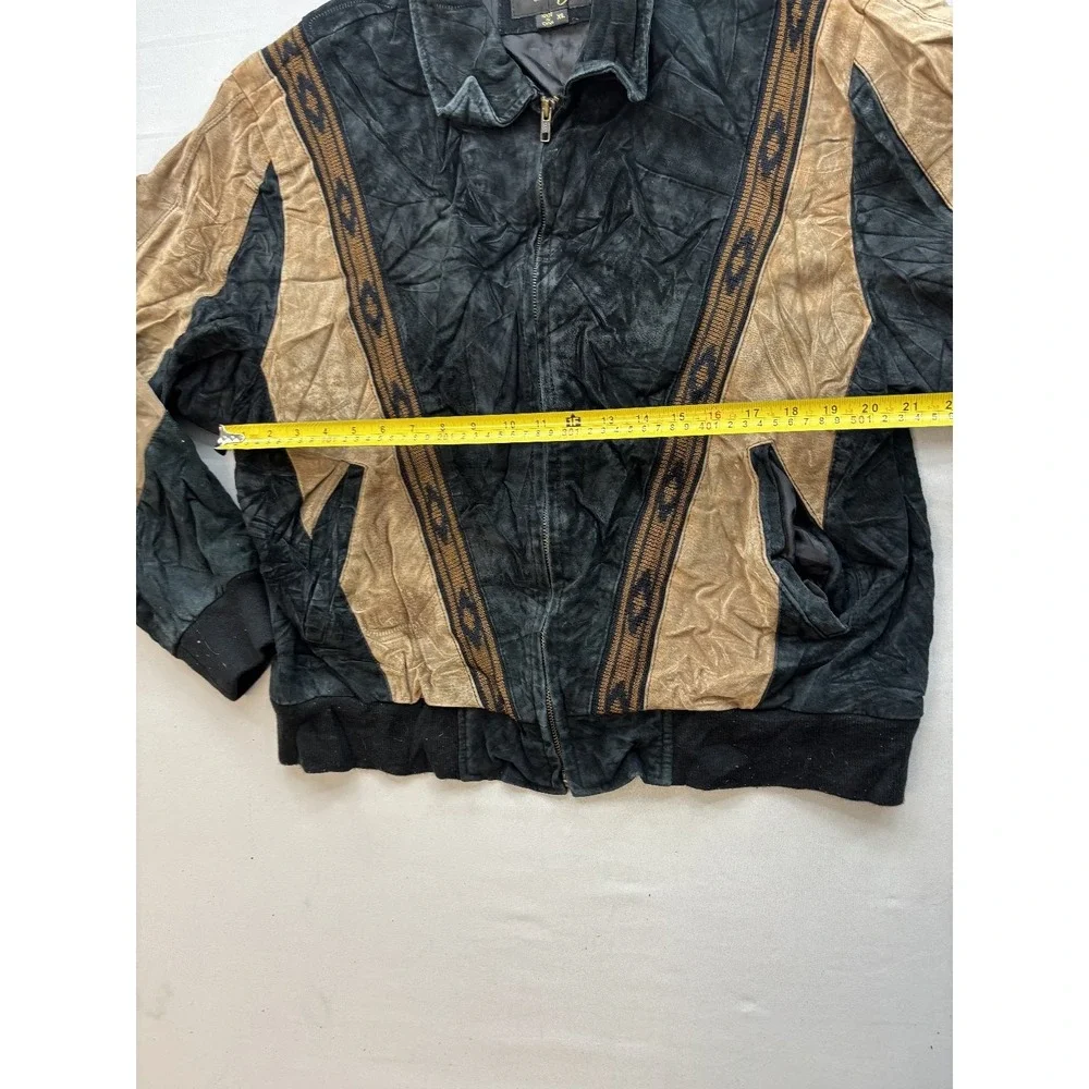 Scully Men's XL Suede Leather Bomber Jacket Aztec Western Black Tan Full Zip